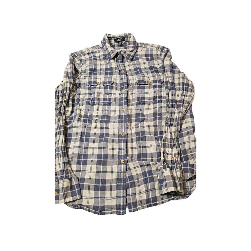 Chaps Denim Blue Plaid Button Down‎ size medium ladies shirt